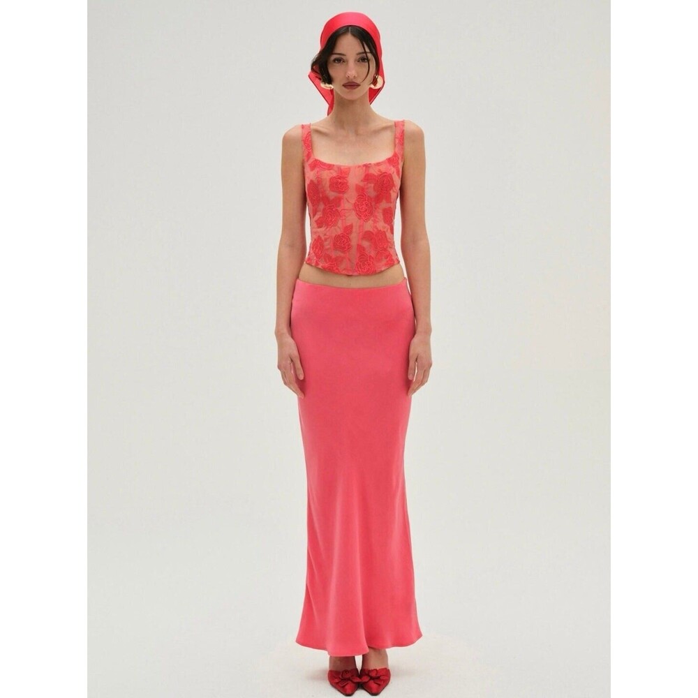 NWT For Love & Lemons Red Floral Sheer Corset Tank - Picture 6 of 15